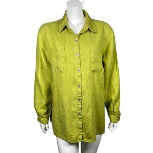 Chicos Design 100% Linen Tunic Shirt Size 2 (L) Long Sleeve Button Up Lagenlook